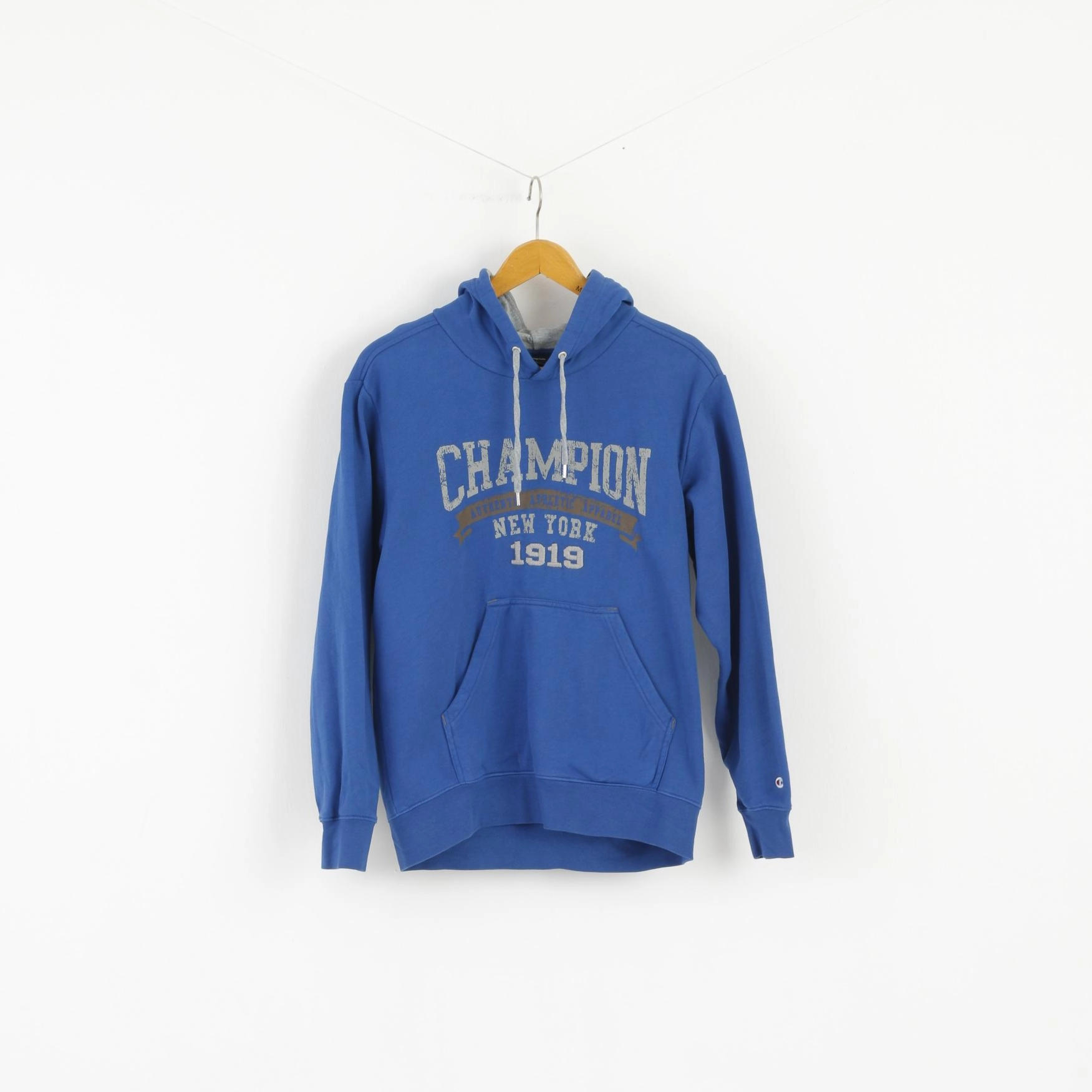 Champion Men M (S) Sweatshirt Blue Hoodie Graphic Cotton Kangaroo Pocket great for presents