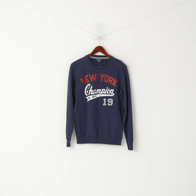 Champion Men S Sweatshirt Navy Cotton New York Graphic Crew Neck Top Street Apparel
