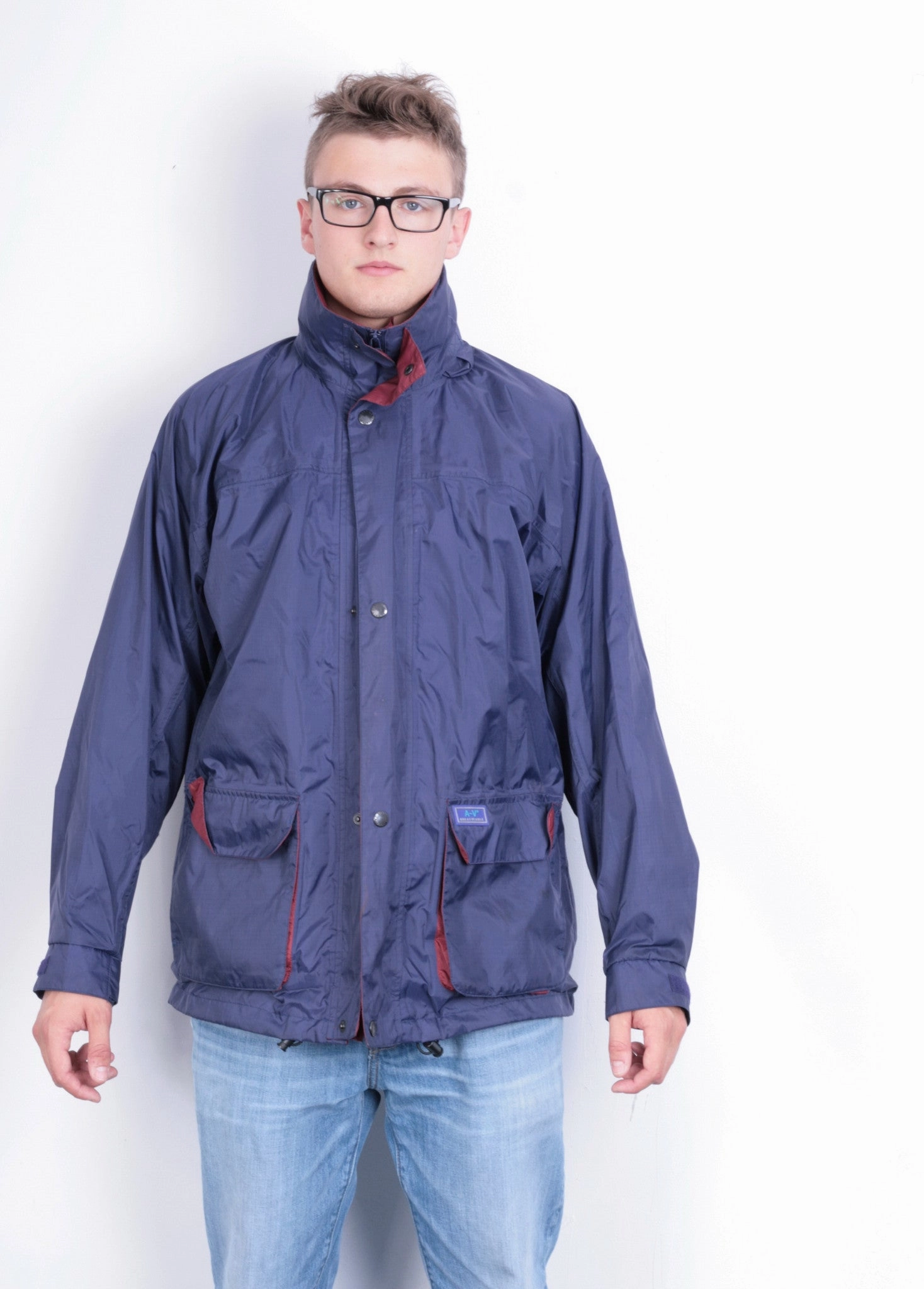 Everyday Style snowboarding Champion Mens M Jacket Parka Outdoor Hood Navy Blue Full Zipper Waterproof