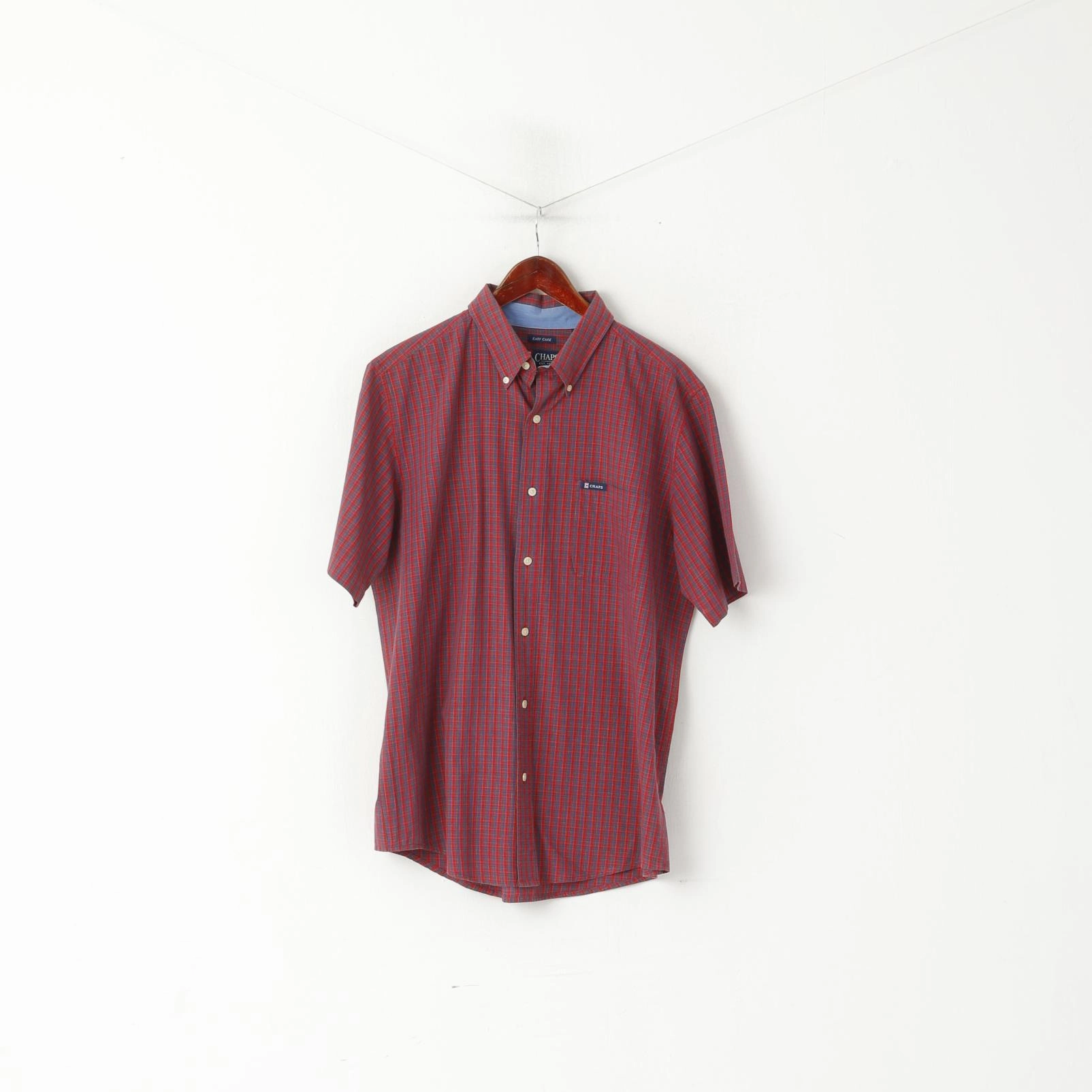 Vibrant Colors Chaps Men L Casual Shirt Red Cotton Check Button Down Collar  Easy Care Top