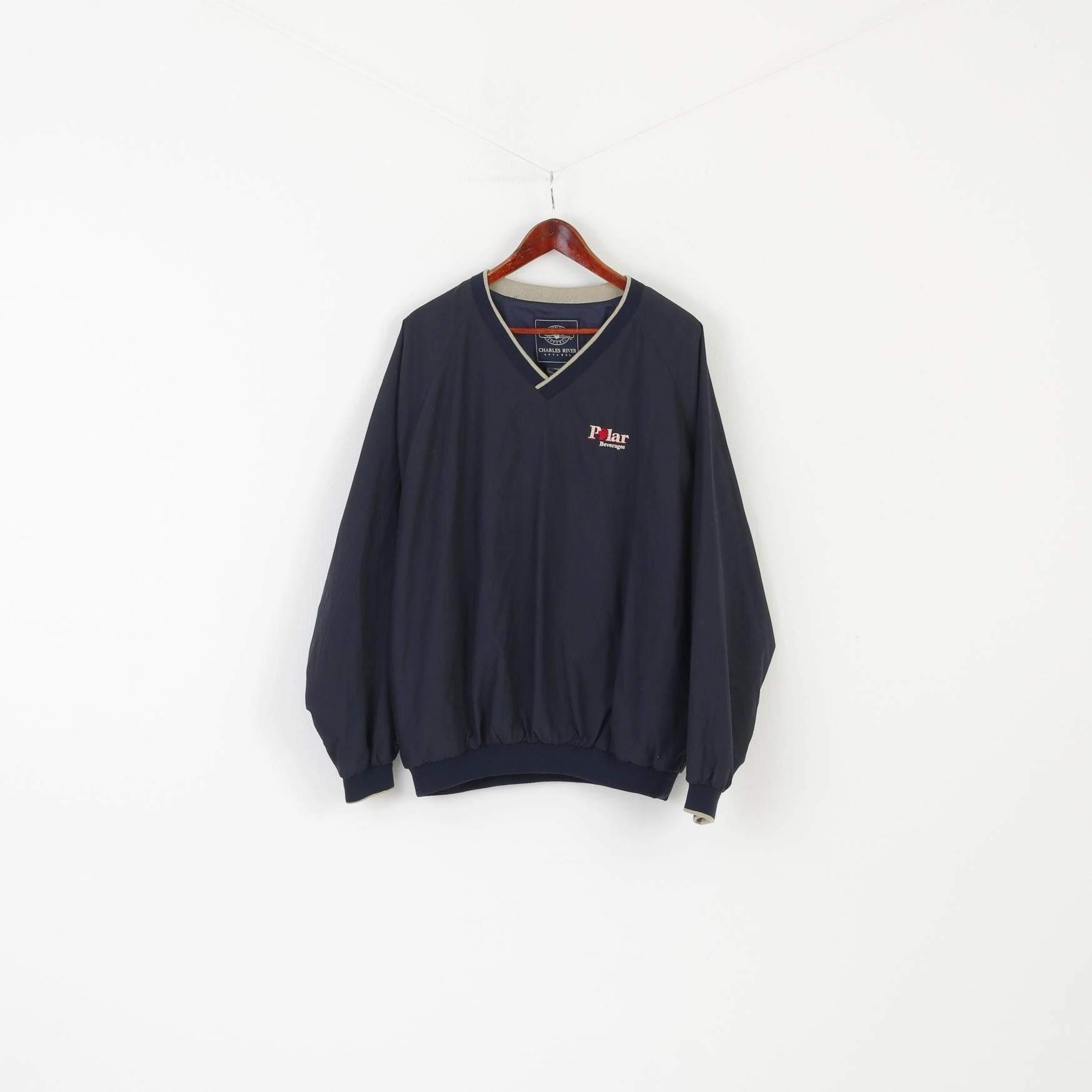 Seasonal Style Charles River Apparel Men L Jacket Navy Vintage Pullover Polar Beverages V Neck Top
