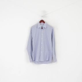 Charles Tyrwhitt Men 15.5 39 M Casual Shirt Blue Cotton Checkered Long Sleeve Top Oversized style Holiday Style
