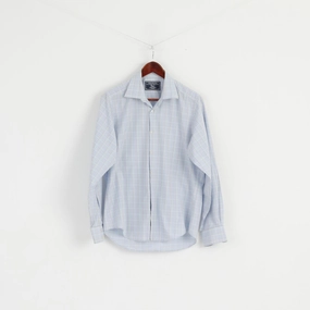 Eco-Friendly Fabric Flex Fit Collar Charles Tyrwhitt Men M Casual Shirt Check Blue Cotton Long Sleeve Top