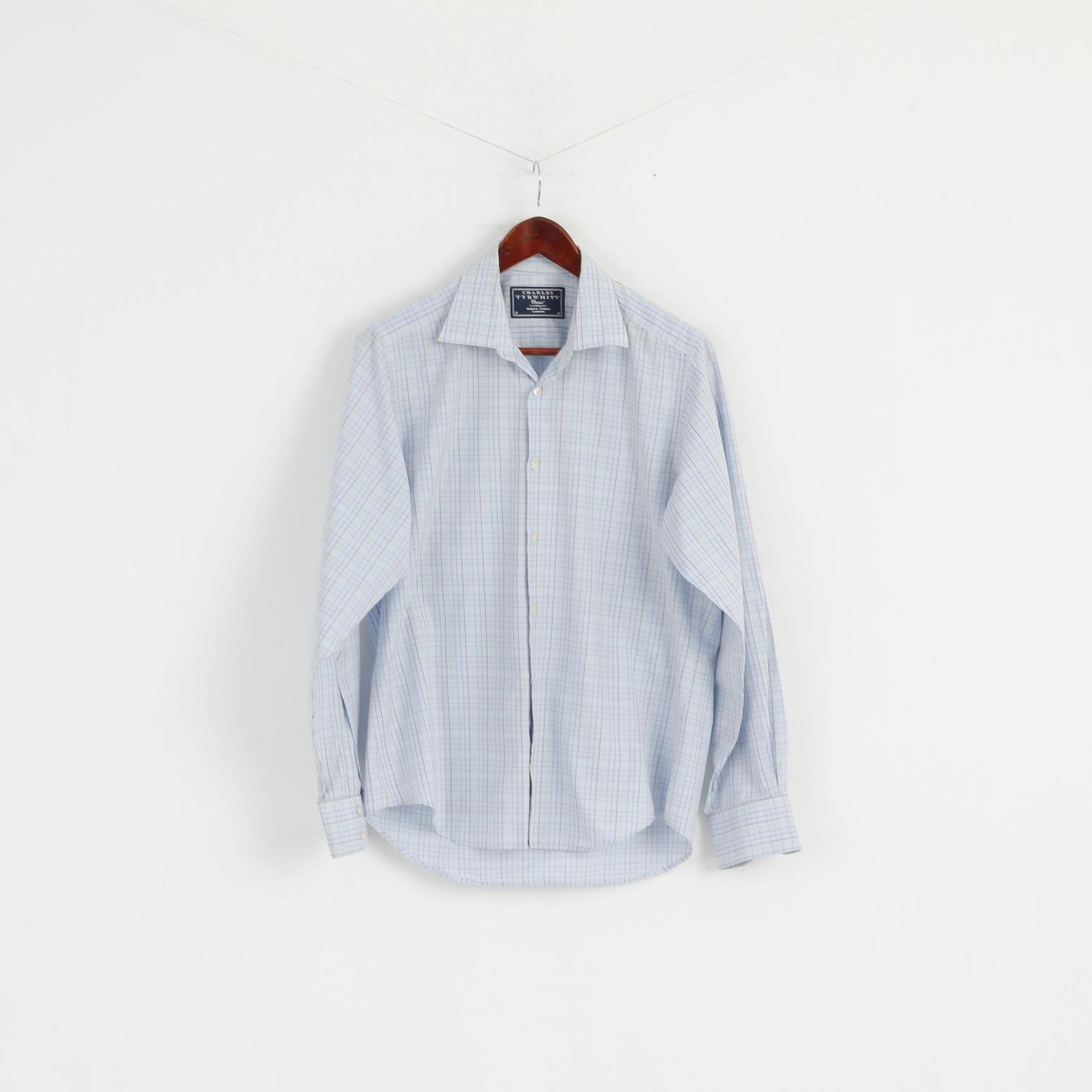 Eco-Friendly Fabric Flex Fit Collar Charles Tyrwhitt Men M Casual Shirt Check Blue Cotton Long Sleeve Top