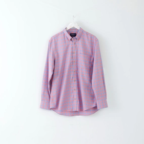 Smooth Zipper Design Charles Tyrwhitt Mens L Casual Shirt Red Blue Long Sleeve Slim Fit Checked Non Iron