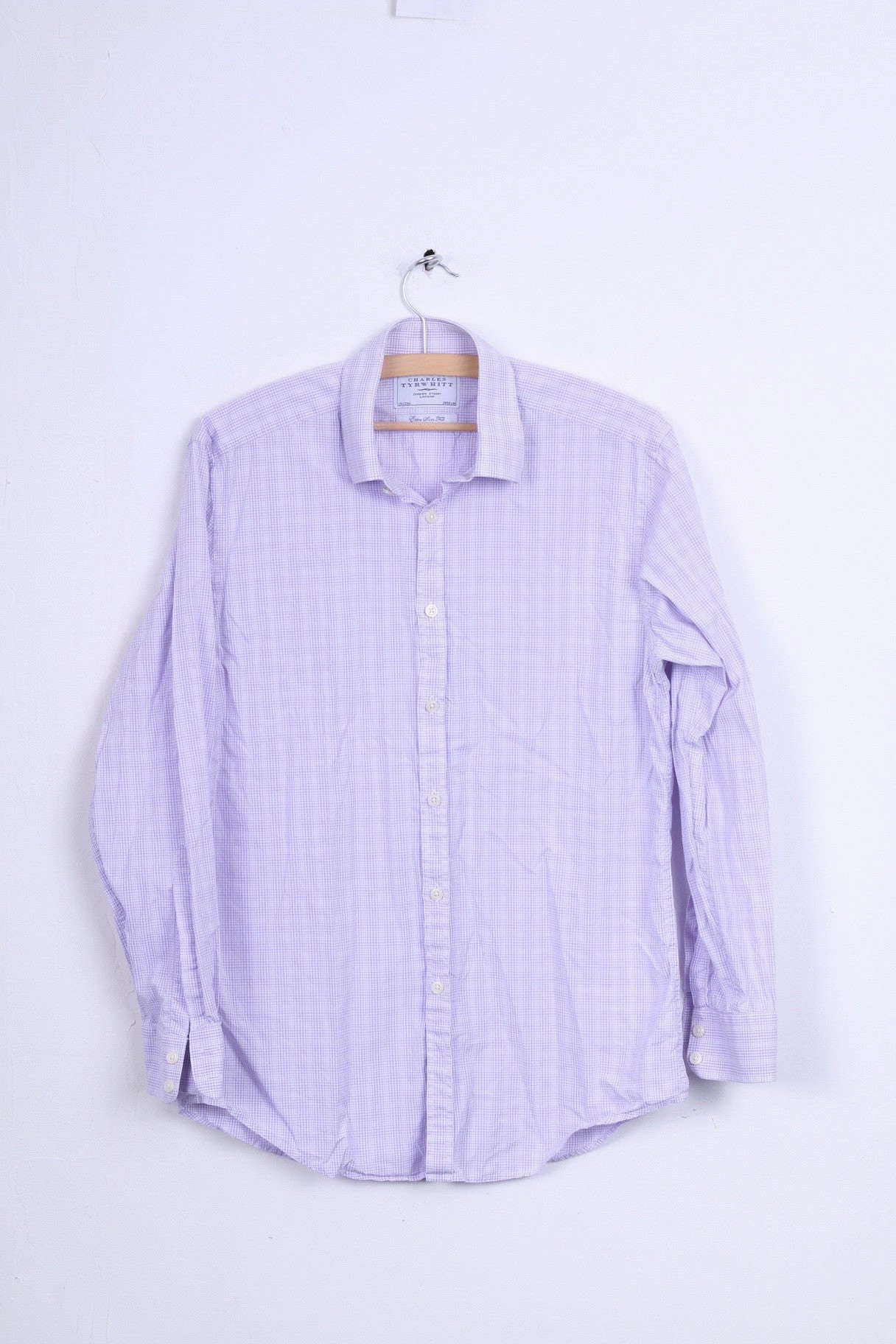 Charles Tyrwhitt Mens M 39 Casual Shirt Check Cotton Purple Long Sleeve Quick-Dry