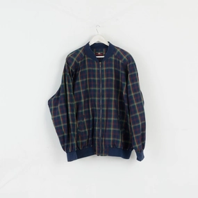 Bison Club Scandinavia Men XXL Jacket Navy Check Silk Bomber Shoulder Pads Bomber Top Outdoor Fit Demonstrate