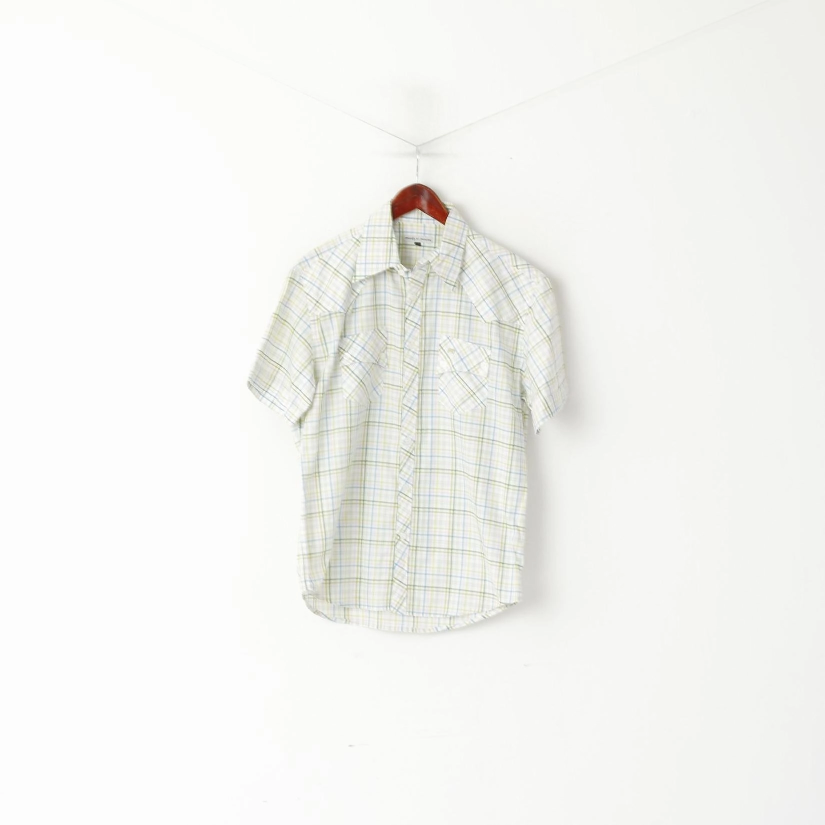 Neutral Tones Moods Of Norway Men M Casual Shirt White Cotton Check Short Sleeve Pocket Top