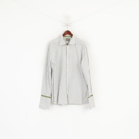 Tailored Style Ted Baker Endurance Men 17.5 44.5 XL Casual Shirt Green Striped Cotton Cuff Top
