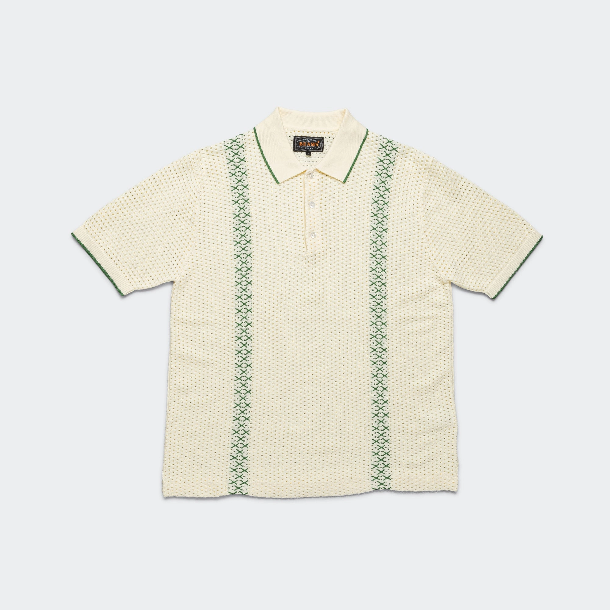 Errand Ready Nautical Look Knit Polo Mesh Stripe - Off White