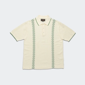 Errand Ready Nautical Look Knit Polo Mesh Stripe - Off White