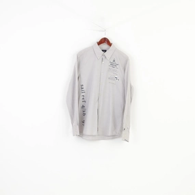 Gaastra Men L Casual Shirt Long Sleeve Striped Buttons Collar Cotton White Classic Top Artistic Design Gym Appropriate