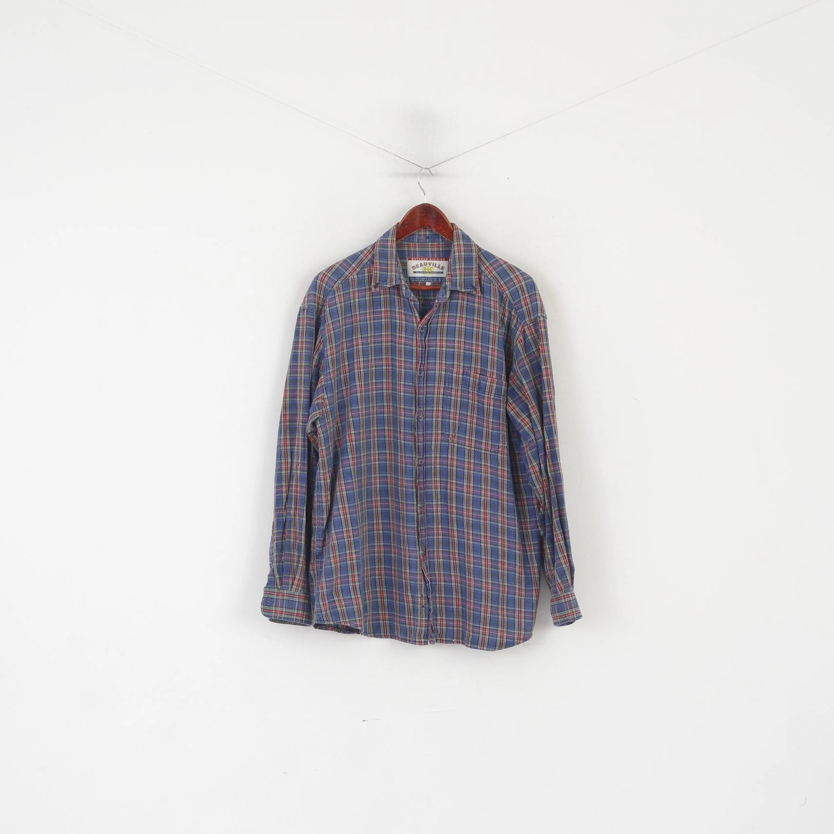 Deauville Dog Men XL Casual Shirt Blue Cotton Check Vintage Outdoor Division Top Networking Session