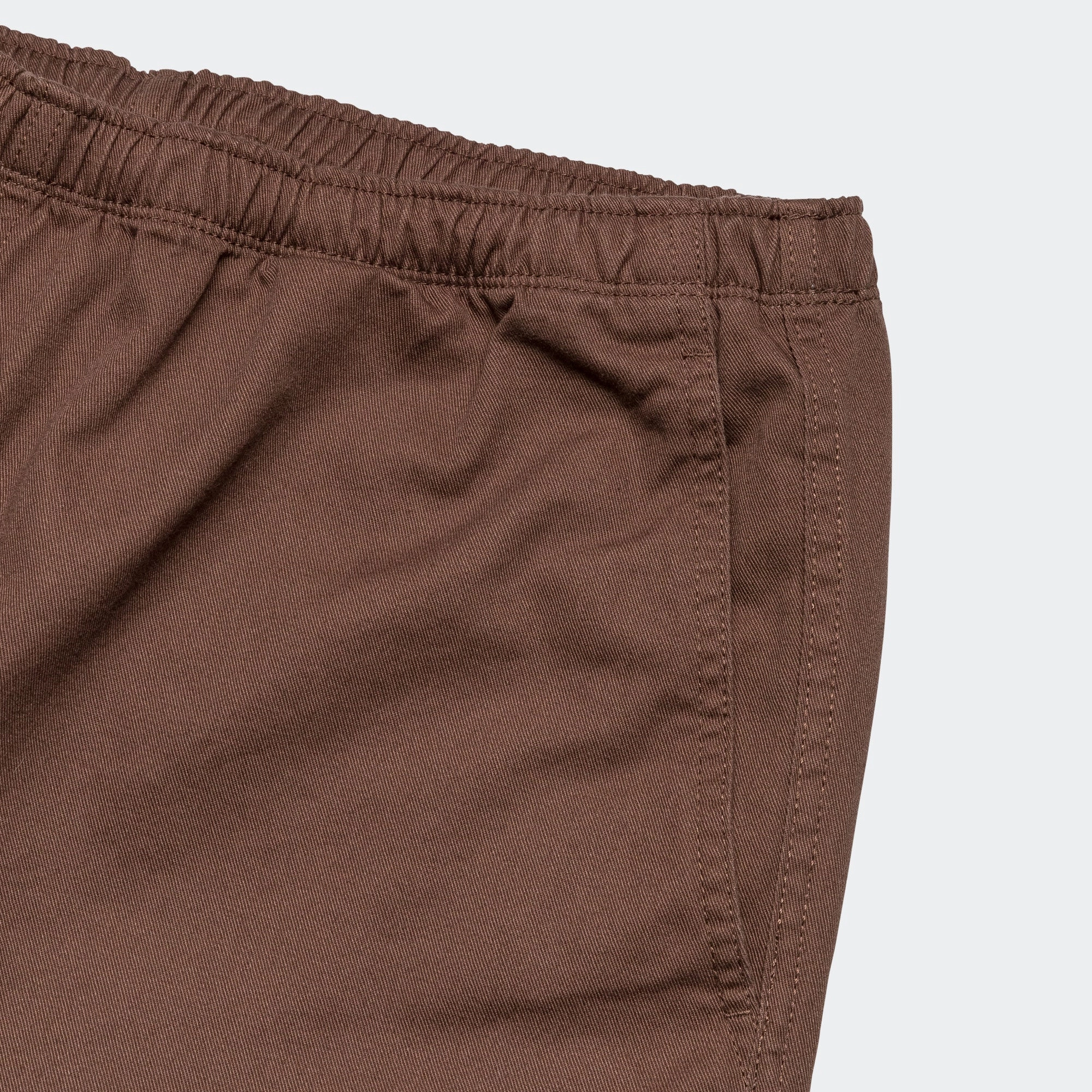 Seamless Waistband Stay Flexible Basic Twill Easy Trousers - Brown