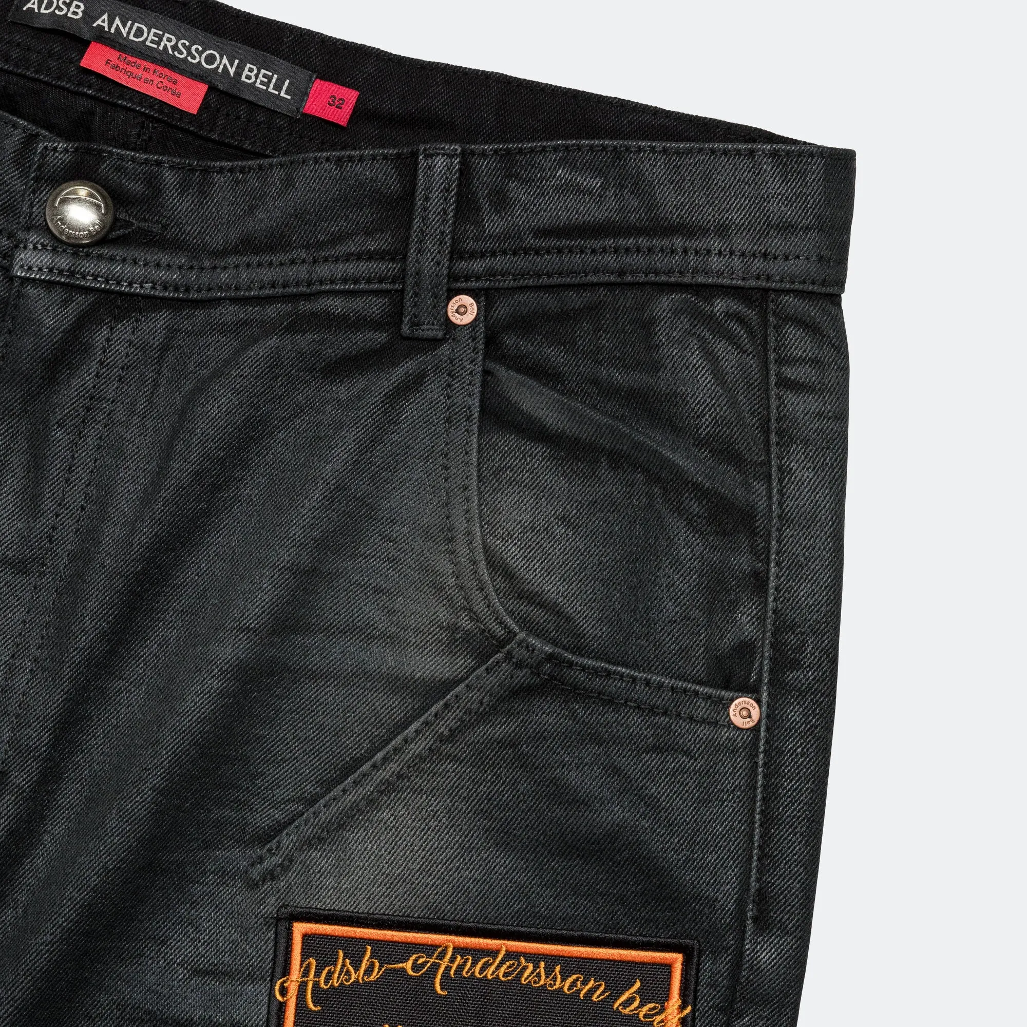 Neutral Lightweight ADSB Patch Spray Washed Wide Leg Jeans - Black