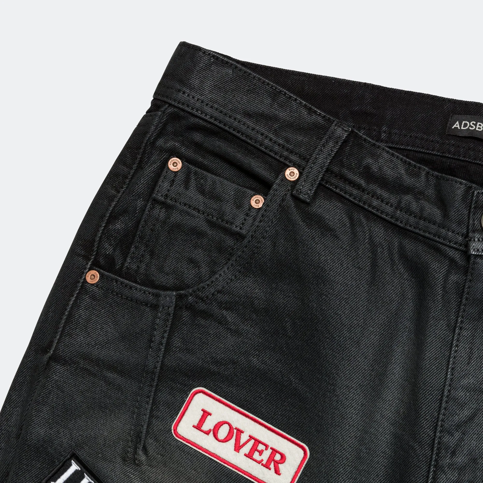 ADSB Patch Spray Washed Wide Leg Jeans - Black High Quality Eco Friendly Slim Silhouette