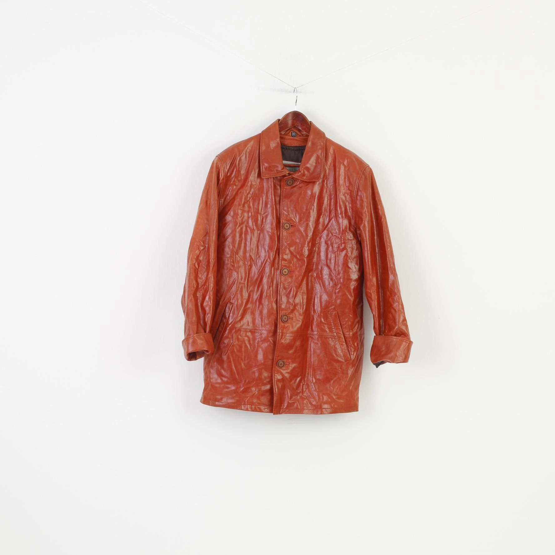 Laguna Men M Leather Jacket Brick Shiny Streetwear Vintage Padded Removable Lining Top Trendy Accessory Dirt Repellent Surface