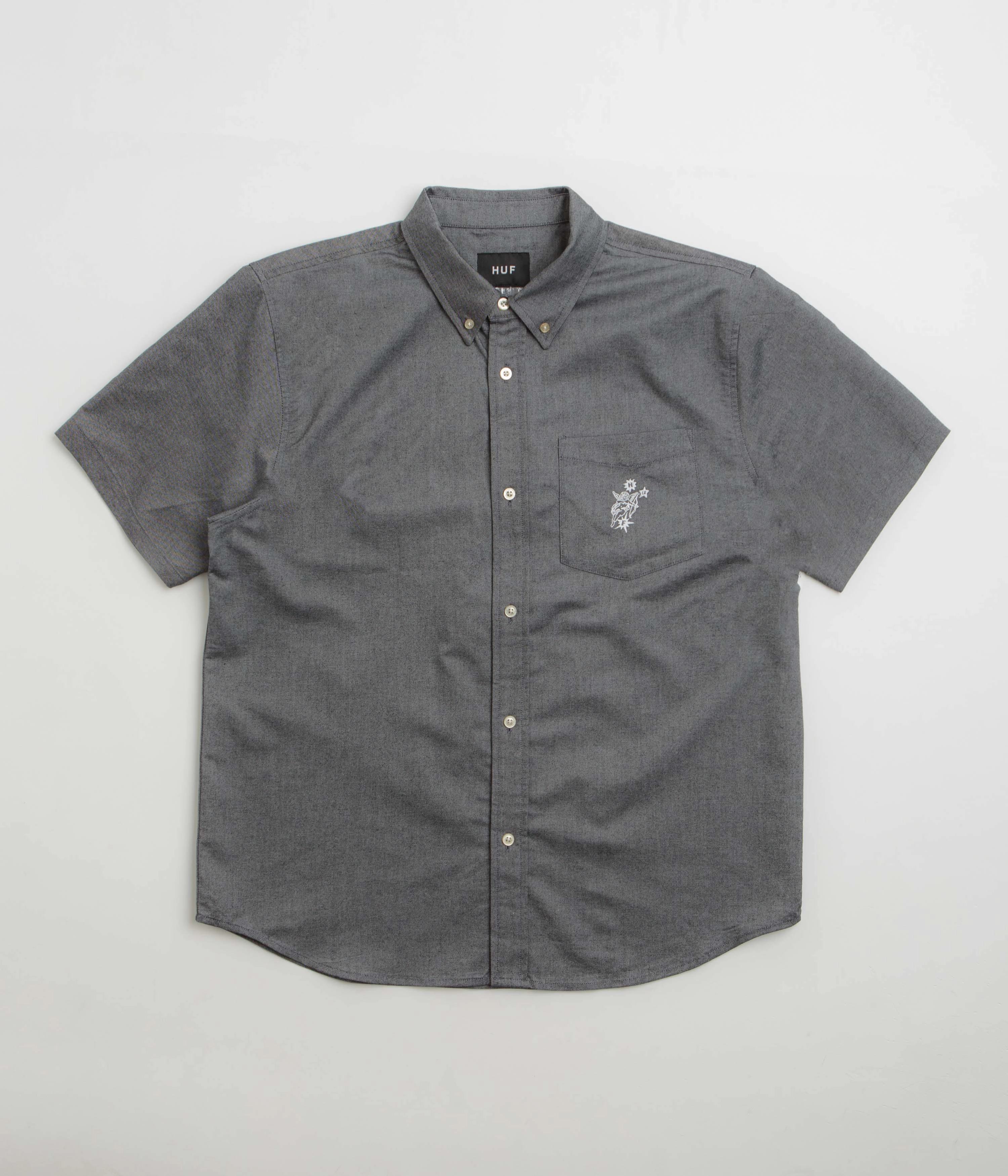 Relaxed Style BBQ Party HUF Icarus Short Sleeve Oxford Shirt - Washed Black
