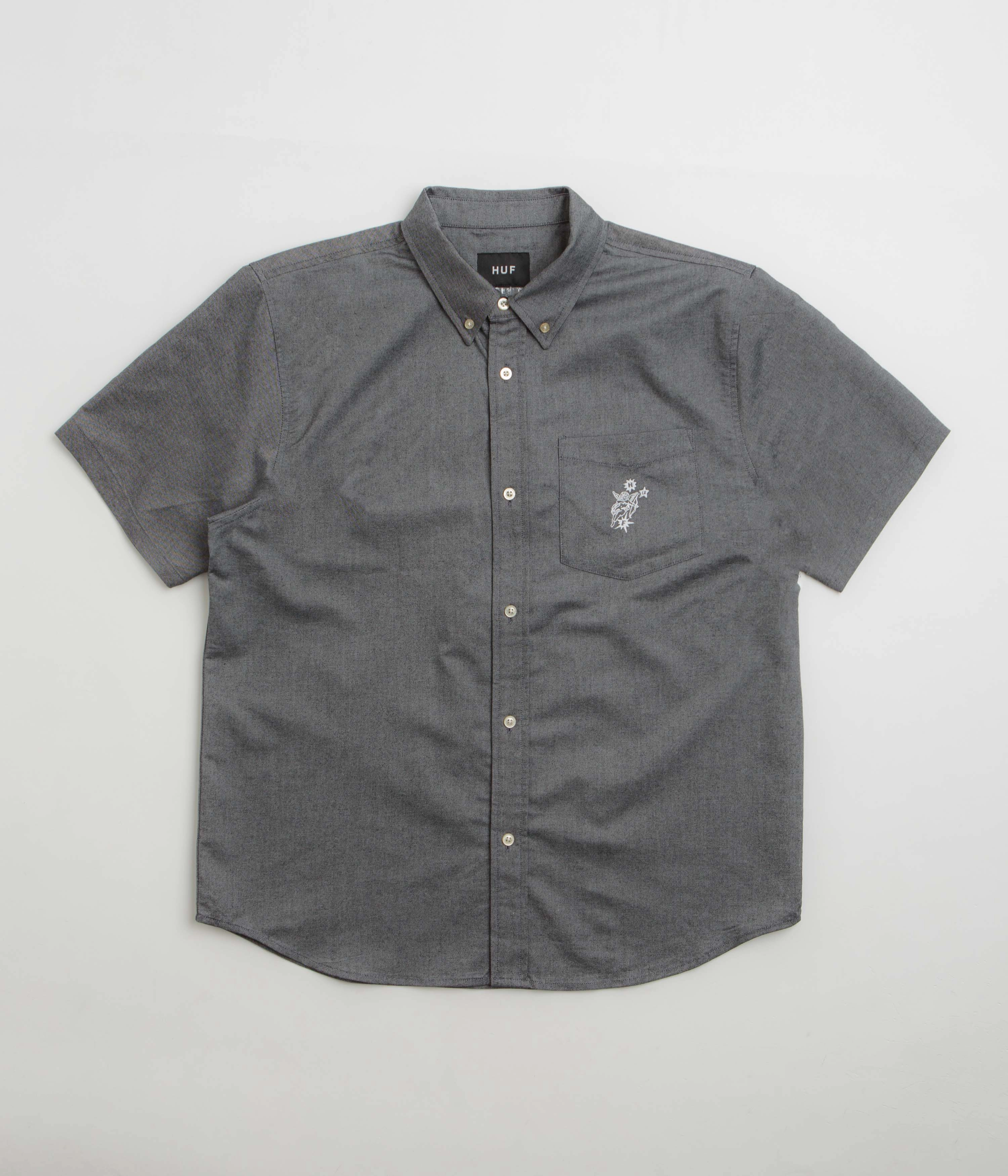 Unisex style Versatile Look HUF Icarus Short Sleeve Oxford Shirt - Washed Black