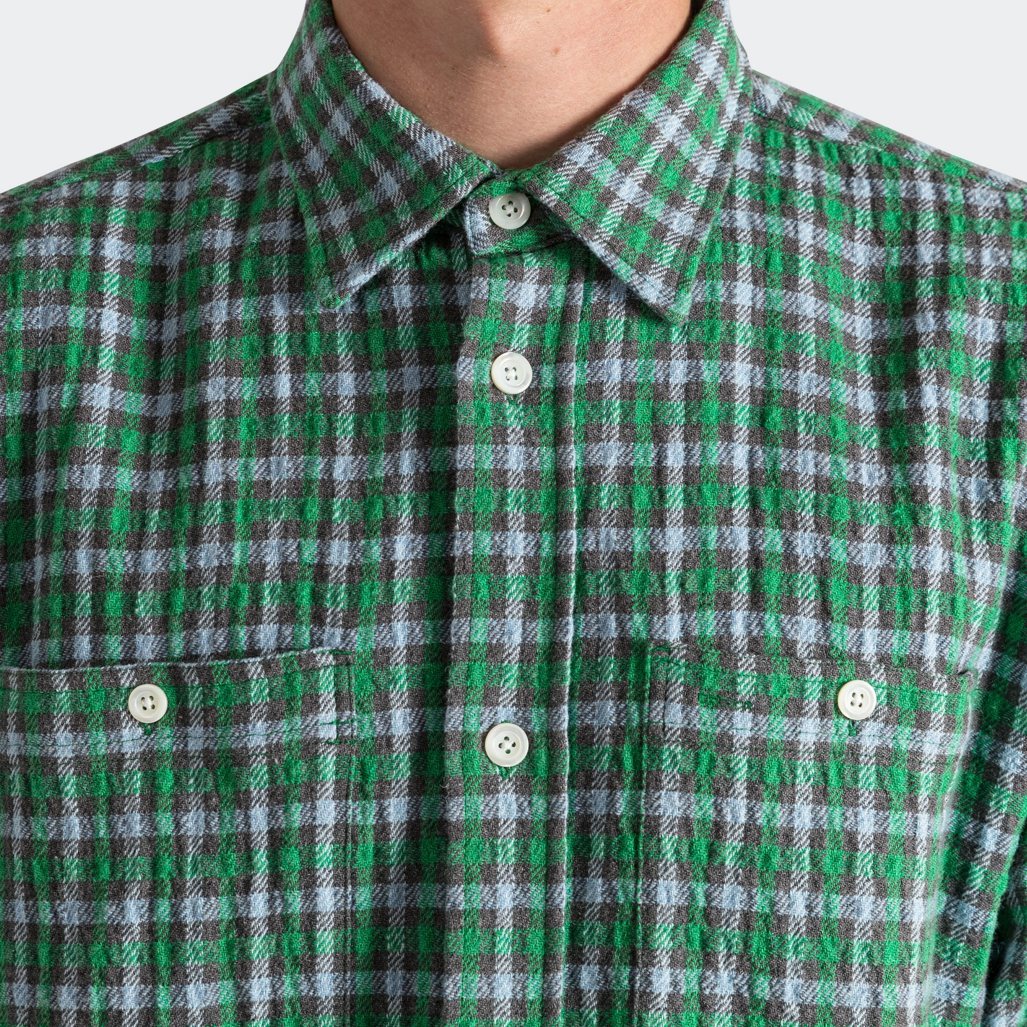 Tagless Design Breathable back panel Ole Oversized Check Shirt x UP THERE - Olive Night