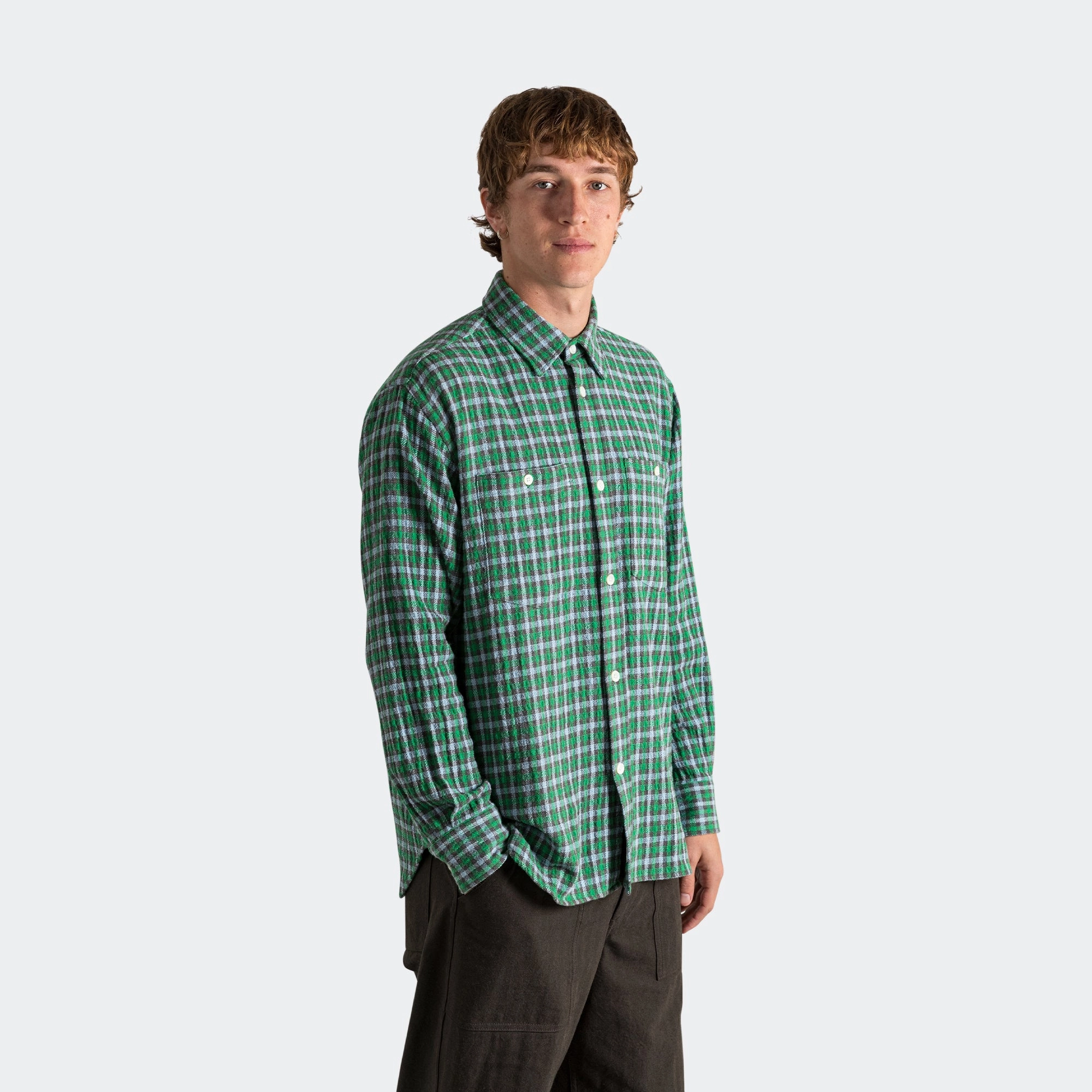 Ole Oversized Check Shirt x UP THERE - Olive Night Student Essential Morning Comfort