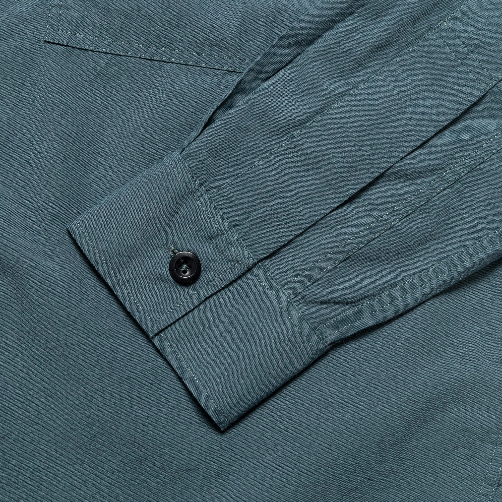 Overall Shirt - Washed Cotton Poplin Mineral Blue Roll-Up Sleeve Cuffed hem