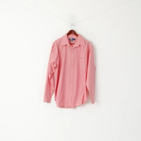 Dressy look Cozy Feel Polo By Ralph Lauren Men 16.5 XL Casual Shirt Pink Cotton Yarmouth Long Sleeve Top