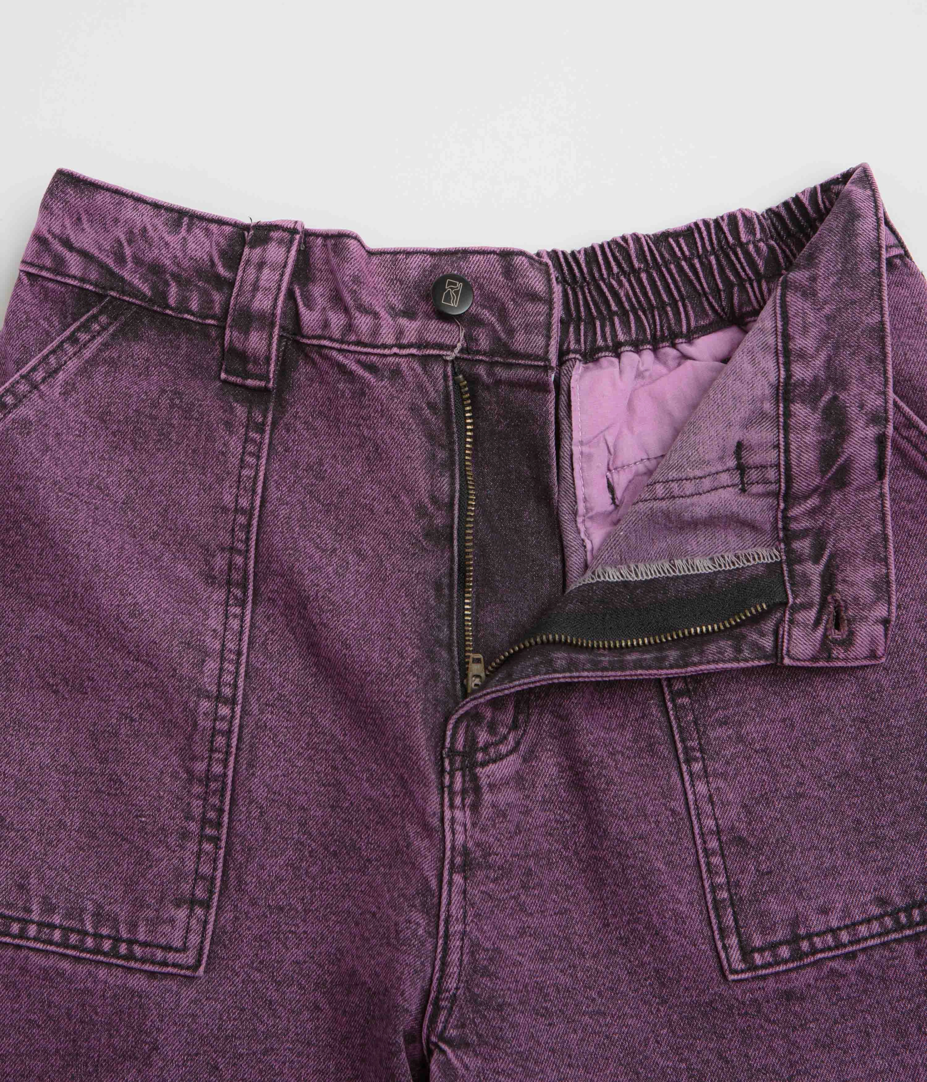 Low Bulk Material Gripper Waistband Poetic Collective Painter Pants - Purple Acid Wash Denim