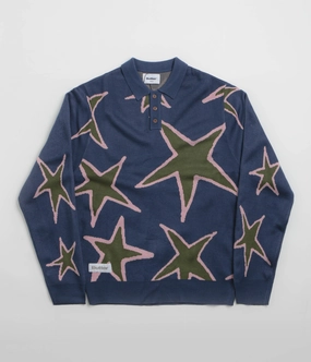 Butter Goods Star Polo Knit Sweatshirt - Prussian Ribbed Cuffs Comfy Outerwear