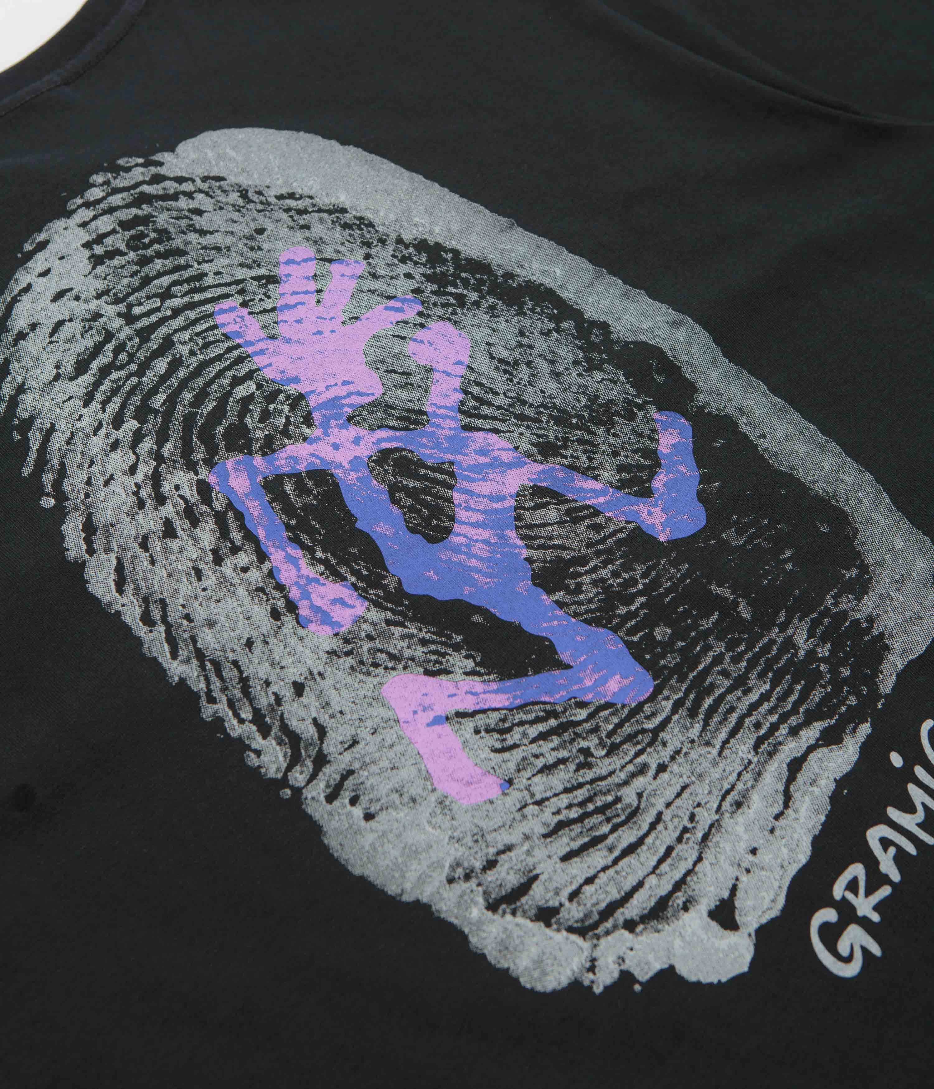 Gramicci Thumbprint T-Shirt - Vintage Black Recycled Polyester Thread Chill Style