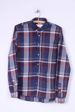 Lightweight Comfort Work From Home These Glory Days Mens S Casual Shirt Check Button Down Collar Regular Fit Navy Long Sleeve