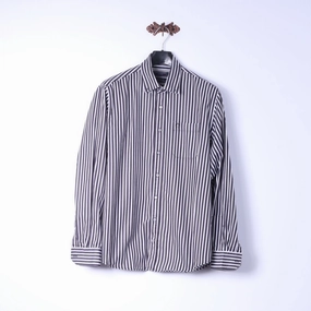 Quick Release Cuffs Claudio Campione Mens XL Casual Shirt Black White Stripe Exclusixe Wear Cotton Top