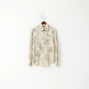 Smooth Finish Earthy Palette Guess Men S Casual Shirt Beige Floral Cotton Striped Vintage Long Sleeve Top