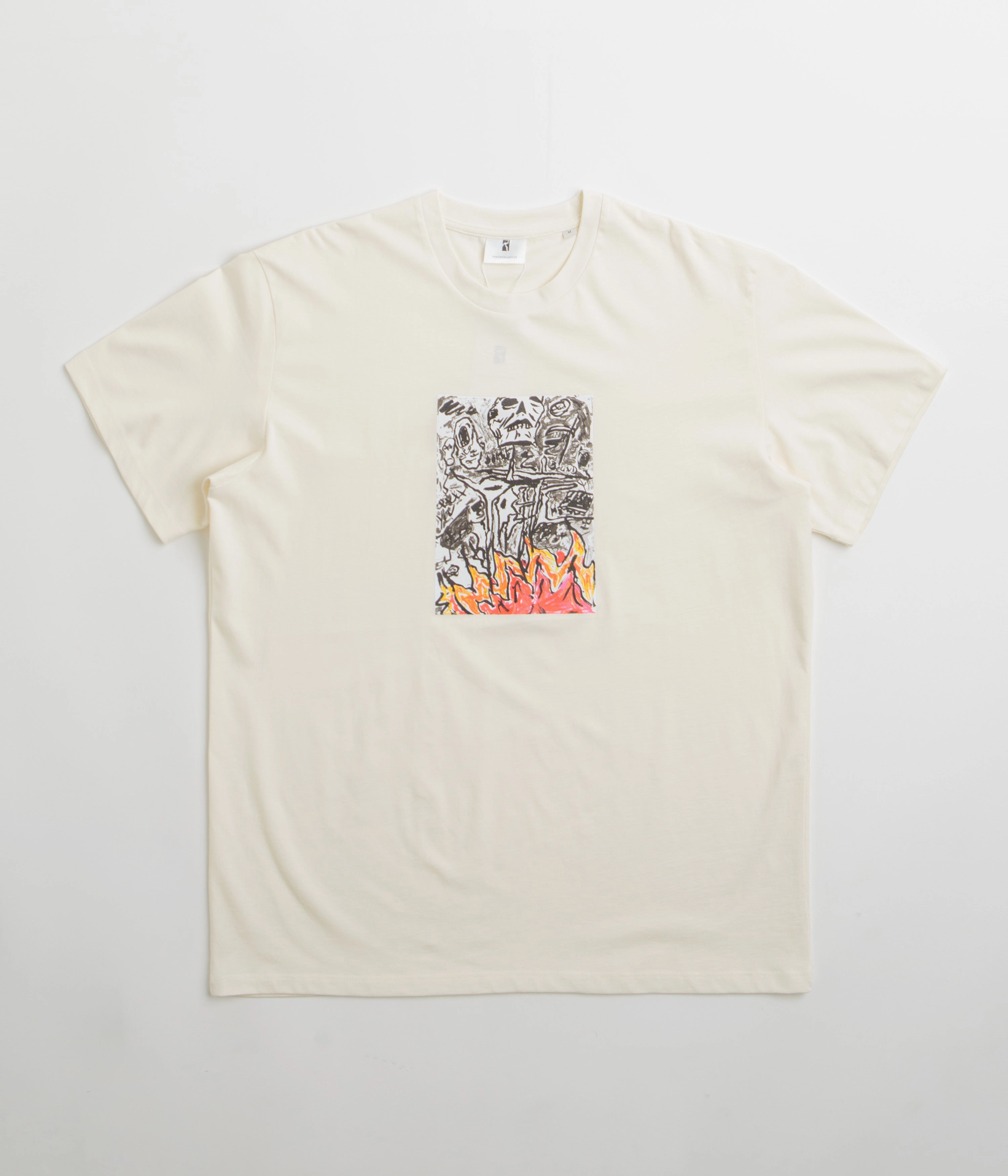 Sporty Fashion Poetic Collective Burning Skull T-Shirt - Ivory