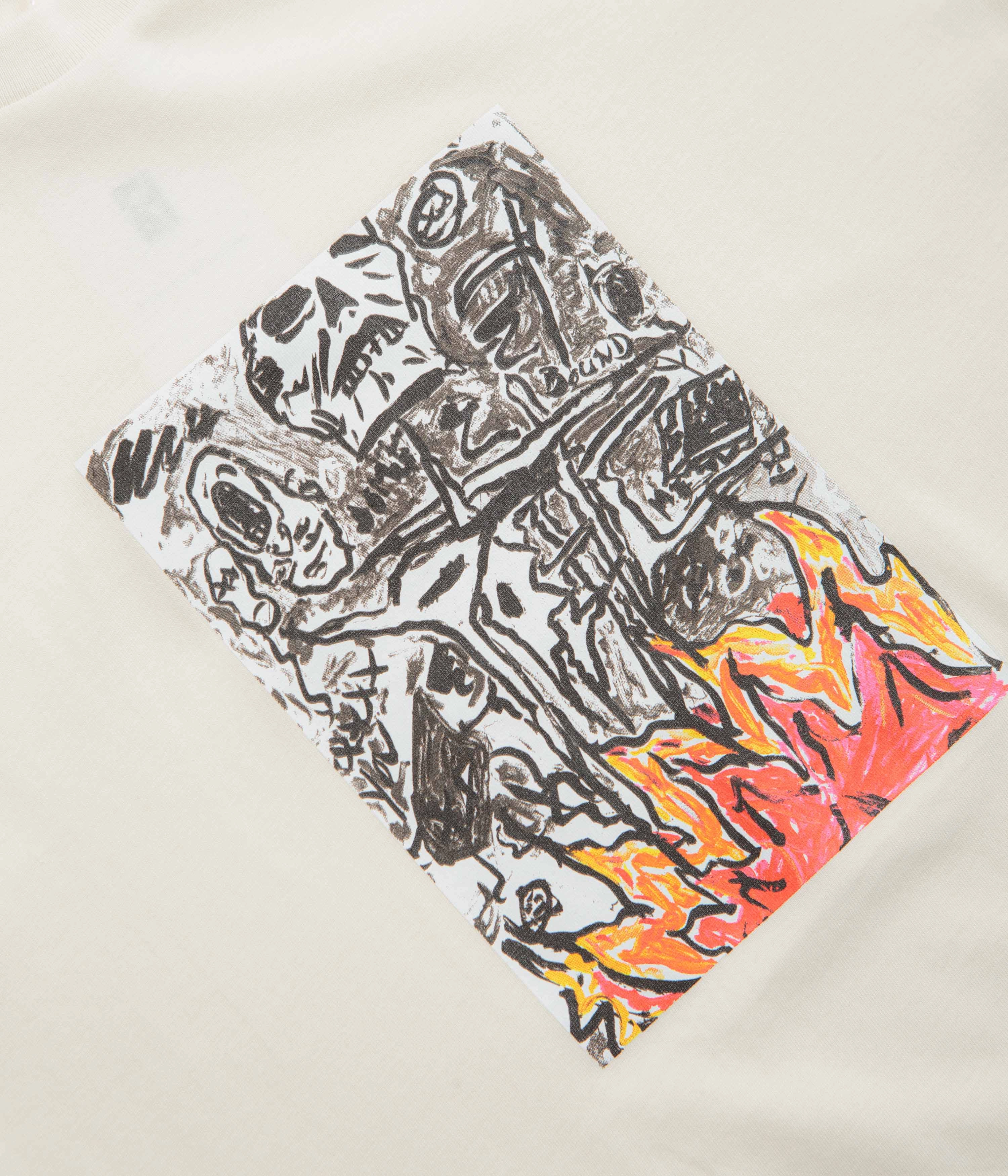 Poetic Collective Burning Skull T-Shirt - Ivory Minimalist Stitching Stylish Design