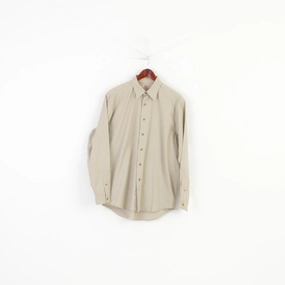 Stretchy Cloth Levi's Men M Casual Shirt Beige Cotton Detailed Buttons Long Sleeve Collar Classic Top