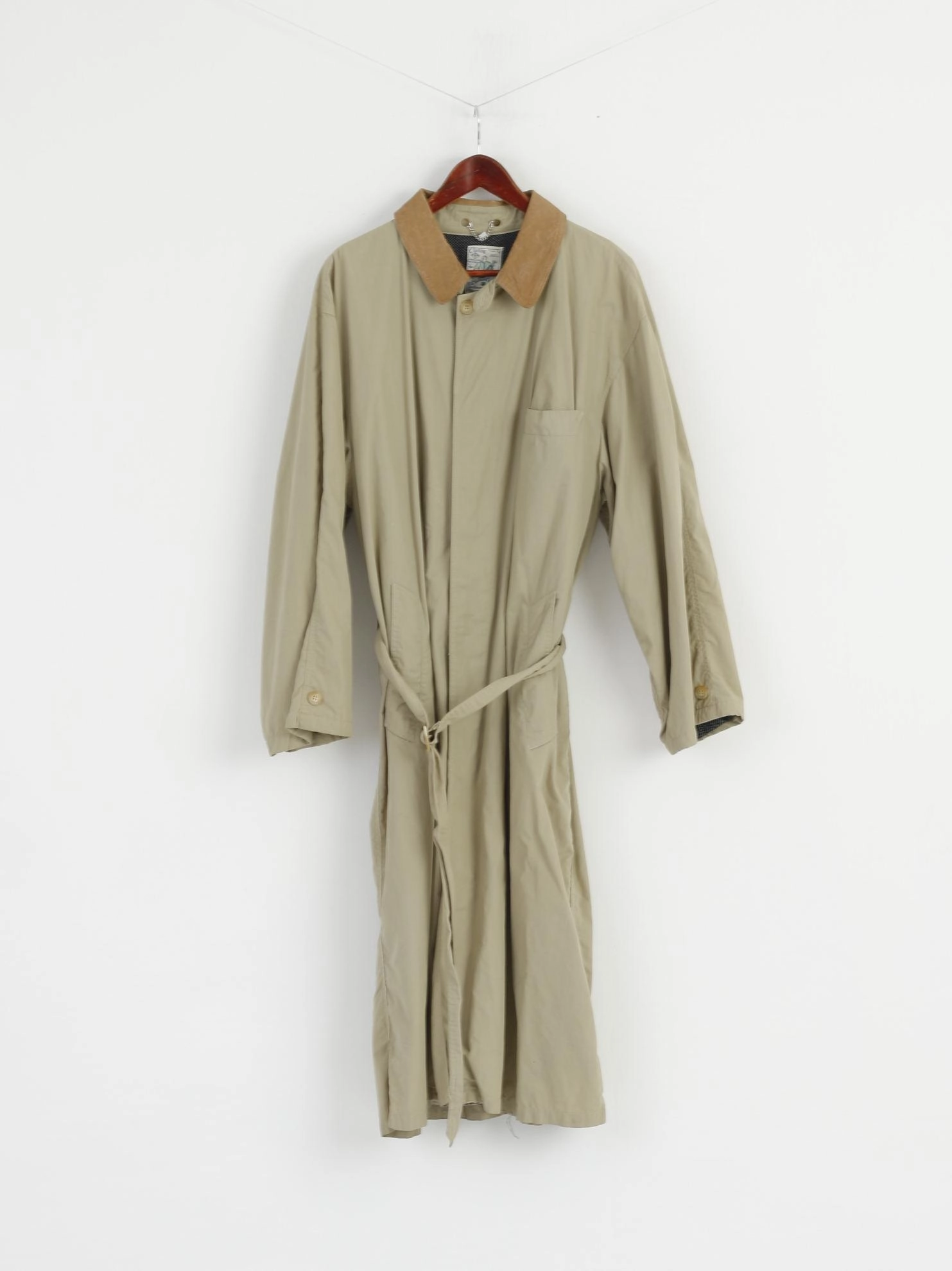 Barrows & Sons Men L Trench Coat Light Green Cotton Italy Belted Gentelman's Outfitter's Mac PreShrunk Cotton Blend