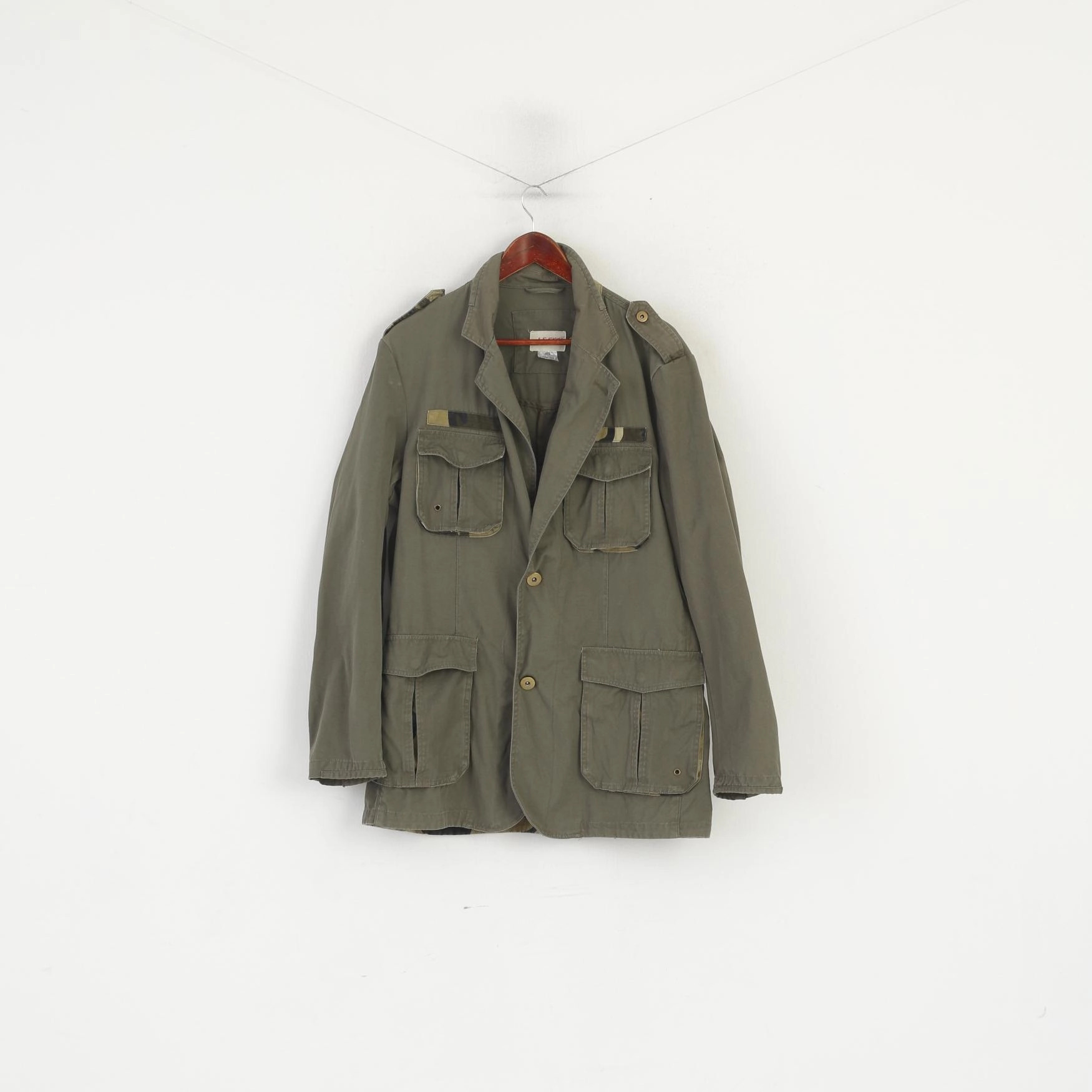 Permit Bestow John F. Gee Men 52/54 L Jacket Khaki Cotton Army Military Single Breasted Blazer