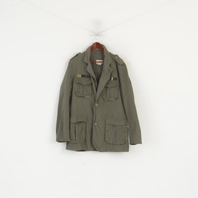 Permit Bestow John F. Gee Men 52/54 L Jacket Khaki Cotton Army Military Single Breasted Blazer