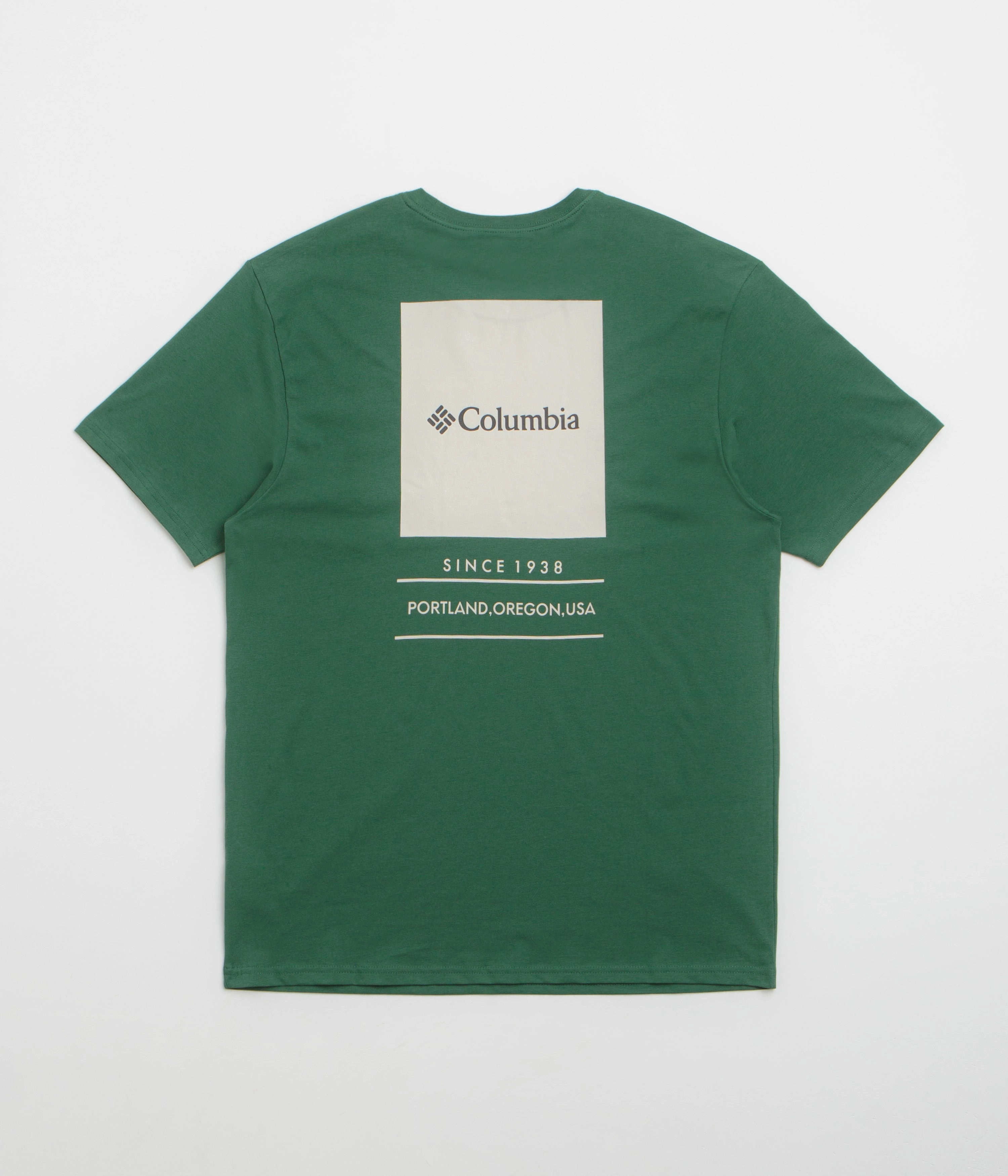 Fit For All Classic Color Columbia Barton Springs Graphic T-Shirt - Rain Forest / Dark Stone
