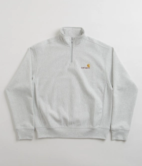 Urban Look Stretchy Carhartt Half Zip American Script Sweatshirt - Ash Heather