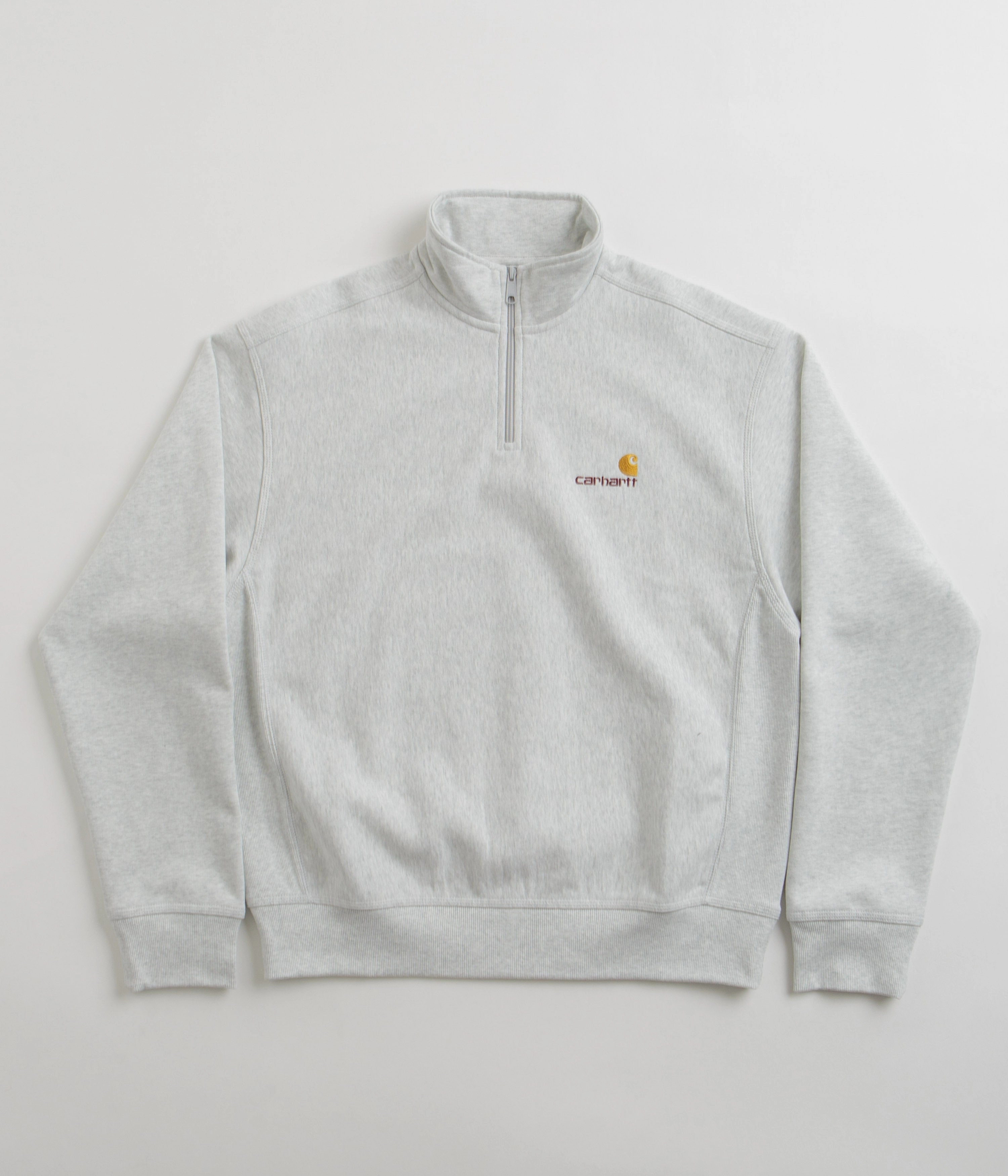 Urban Look Stretchy Carhartt Half Zip American Script Sweatshirt - Ash Heather