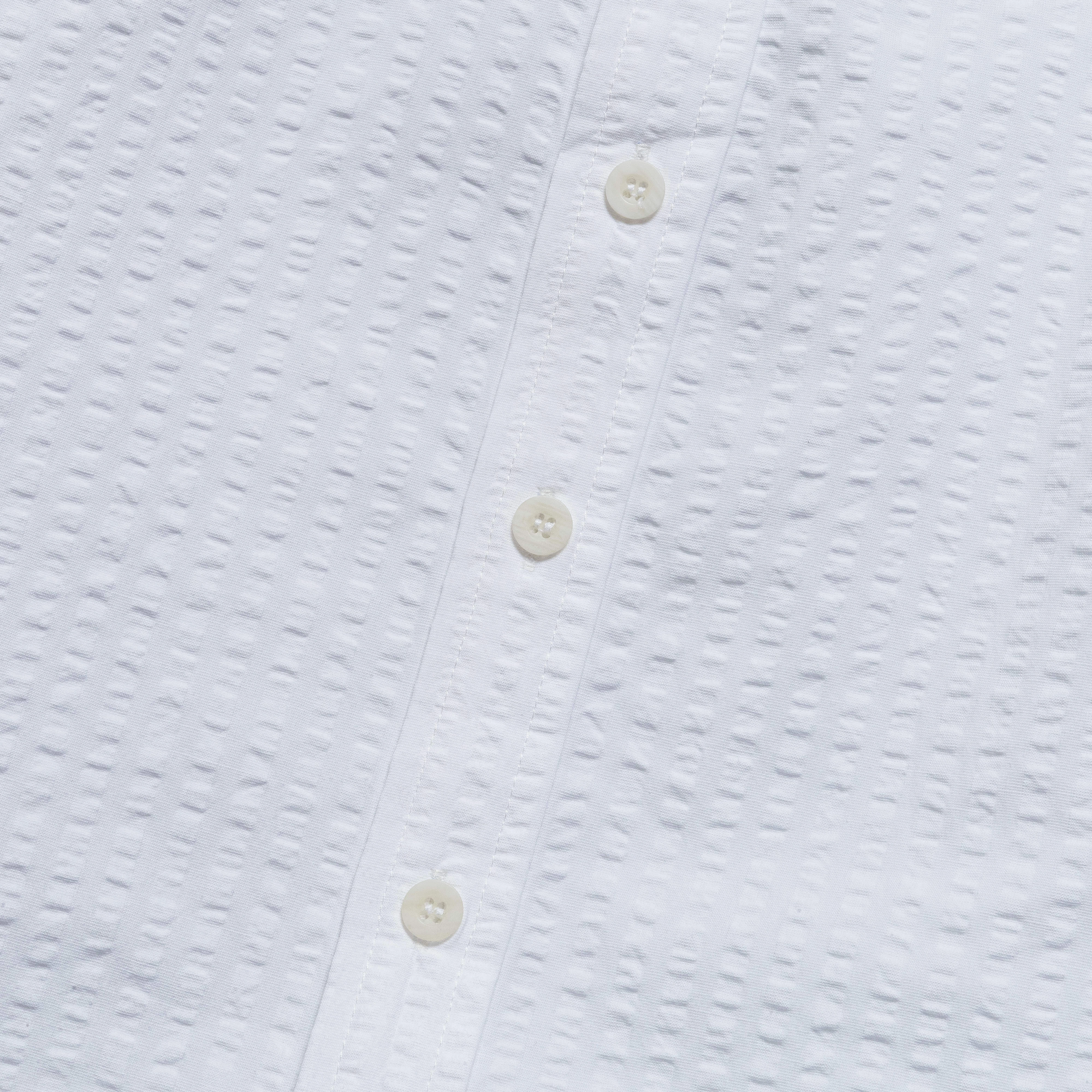 Flatlock stitching Wide Seersucker Button Up Shirt - White