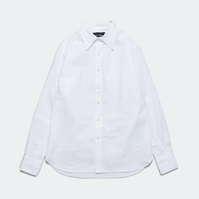 Smooth Cotton Blend Sustainable Material Wide Seersucker Button Up Shirt - White