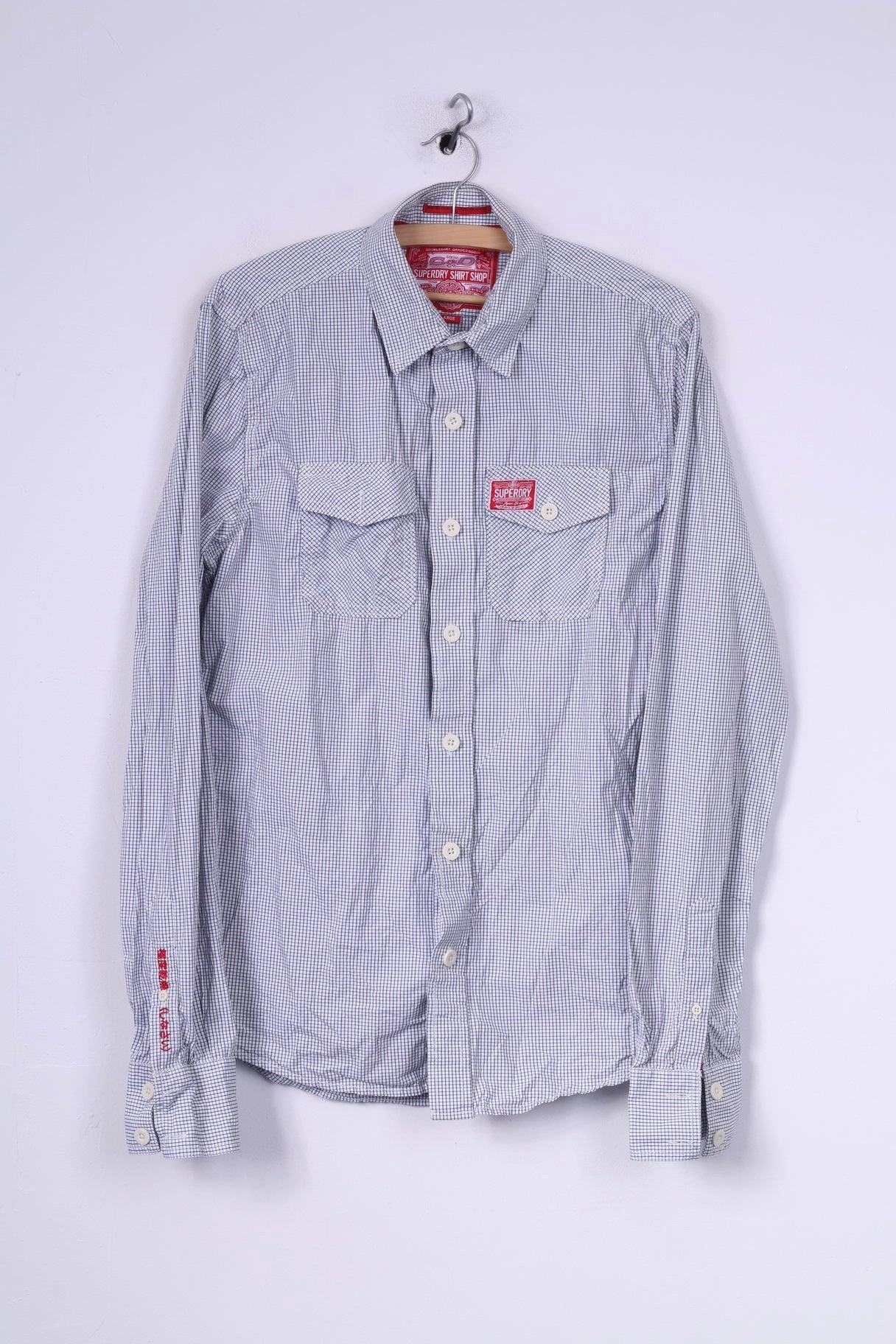 Winter Fashion Superdry Mens L Casual Shirt White Check Long Sleeve Cotton Top