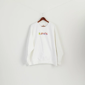Lounge Comfort Levi's Men XXL Sweatshirt White Cotton Logo Relaxed Crew Neck Sport Top
