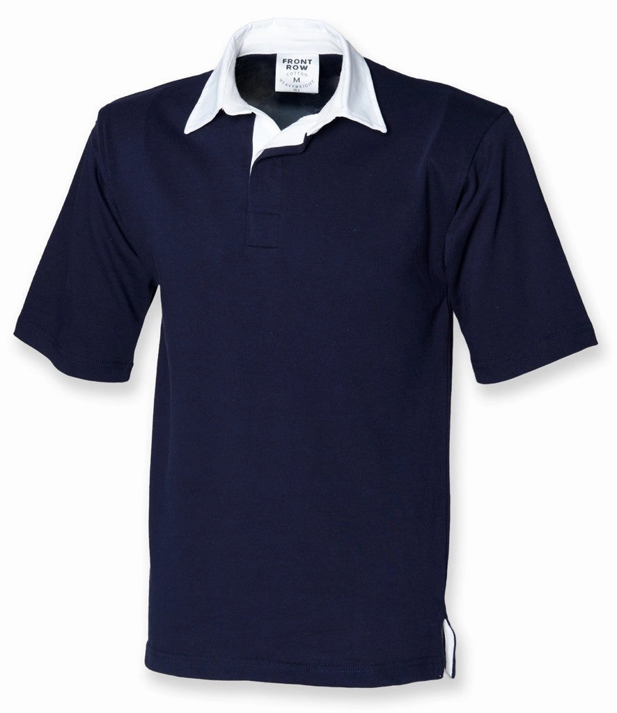 Short Sleeve Rugby Shirt | NAVY Refined Look Herringbone Texture