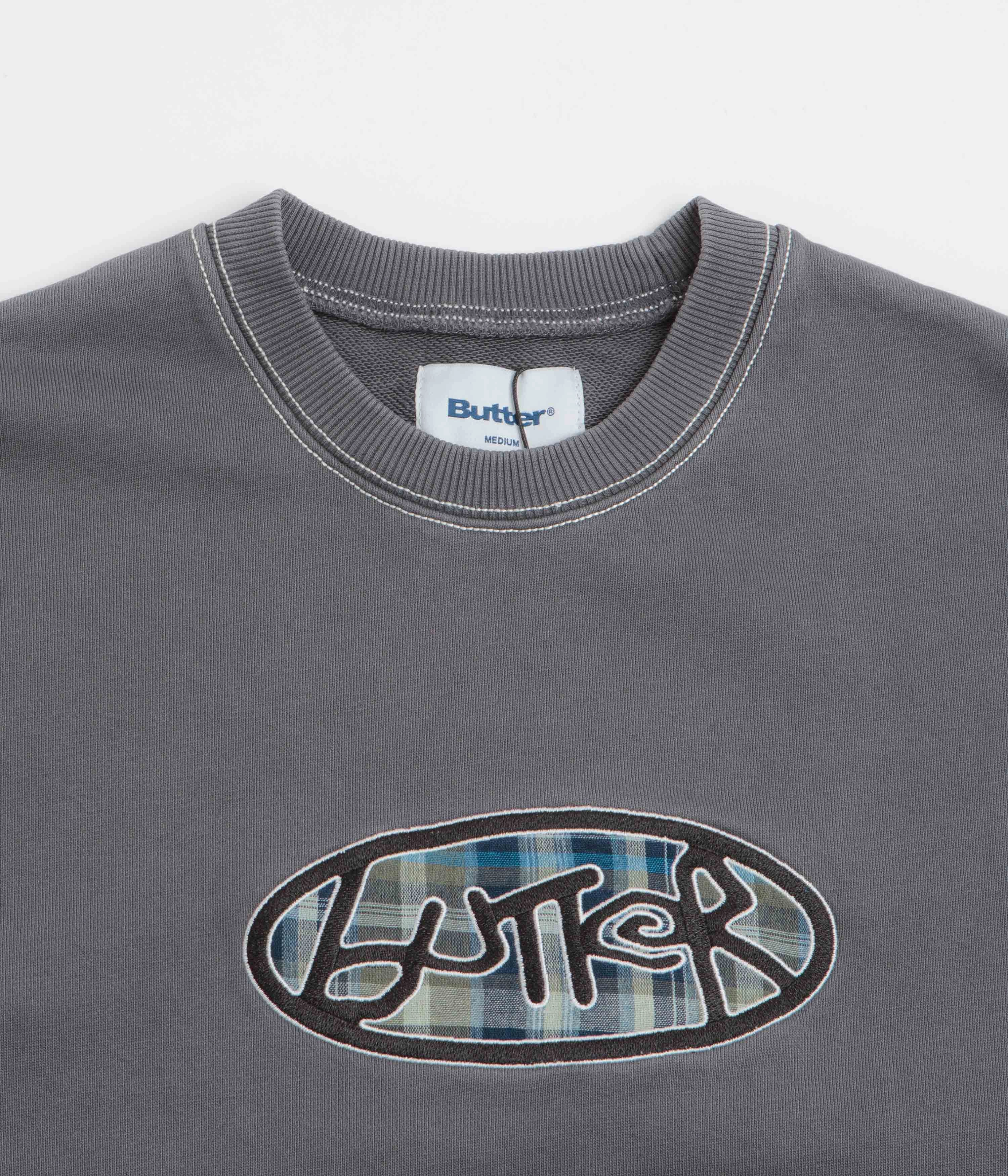 Warm Hoodie Home Relaxation Butter Goods Crust Crewneck Sweatshirt - Washed Charcoal