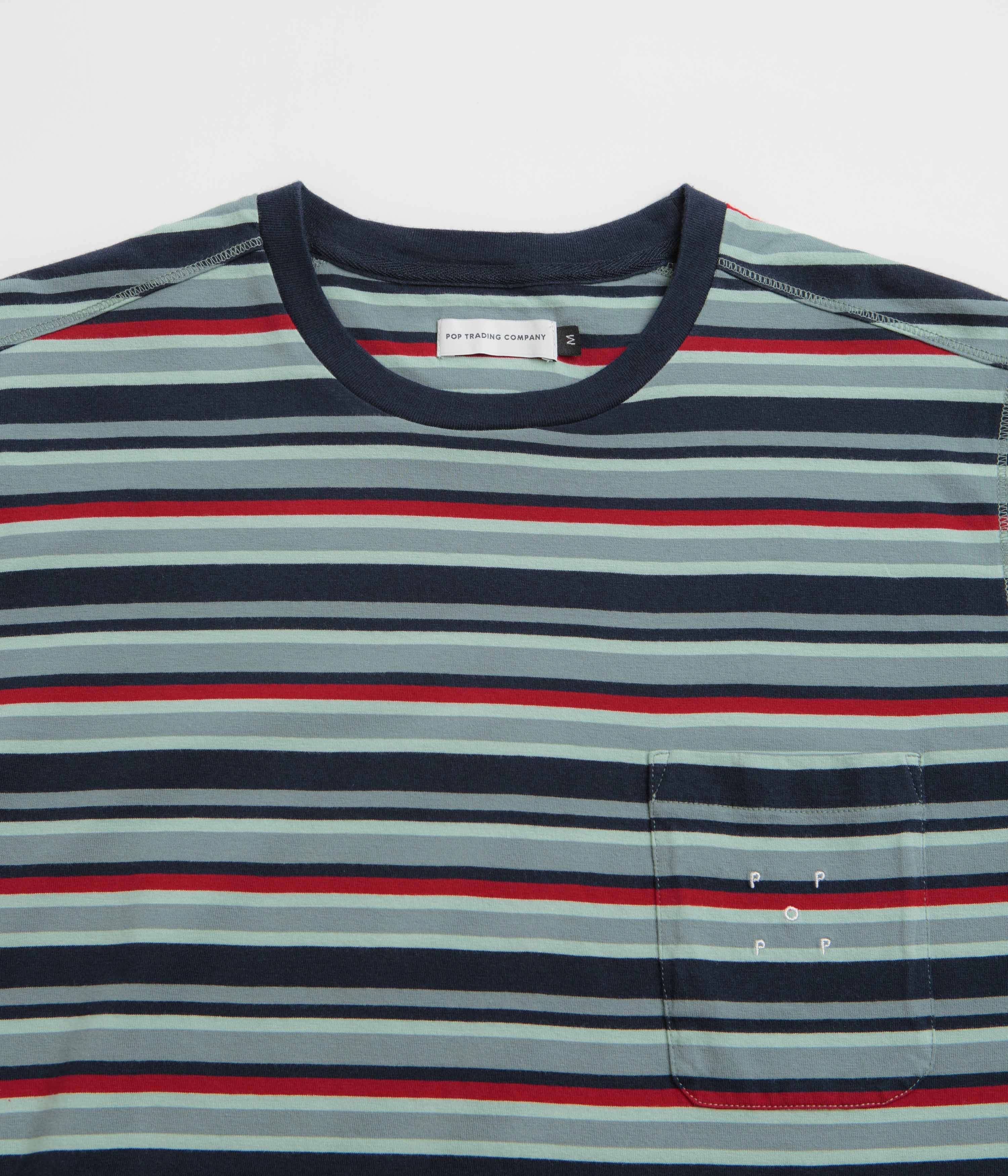 Fashionable Look Pop Trading Company Striped Pocket T-Shirt - Multicolour / Red