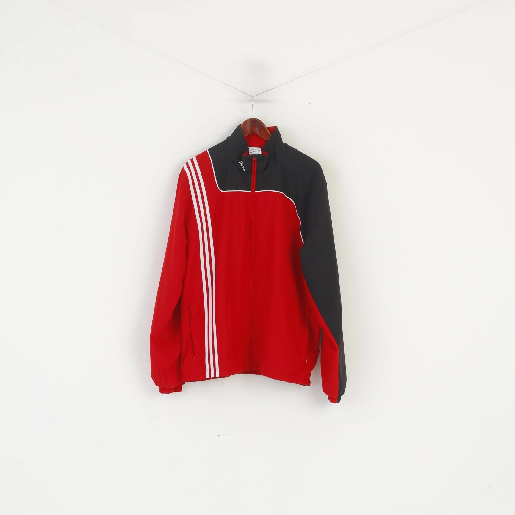 Adidas Men XL Jacket Red Vintage Sportswear Full Zip Activewear Track Top Reflective Detailing
